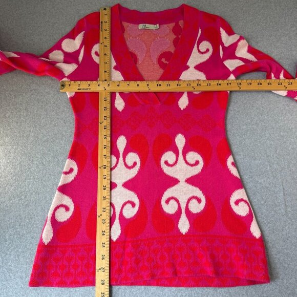 NEVE Womens Size Small Cotton‎ Knit Sweater V-Neck Red Pink White 3/4 Sleeve Mod - Picture 7 of 10